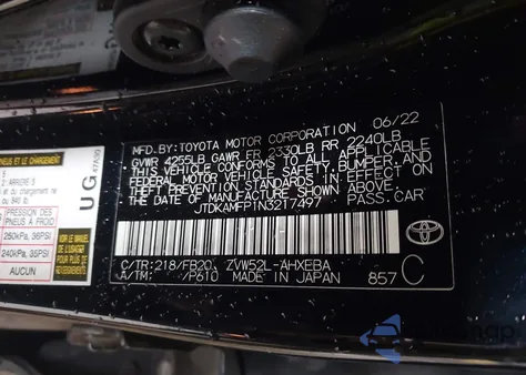 2022 Toyota Prius Prime Le from USA, damaged, VIN JTDKAMFP1N3217497